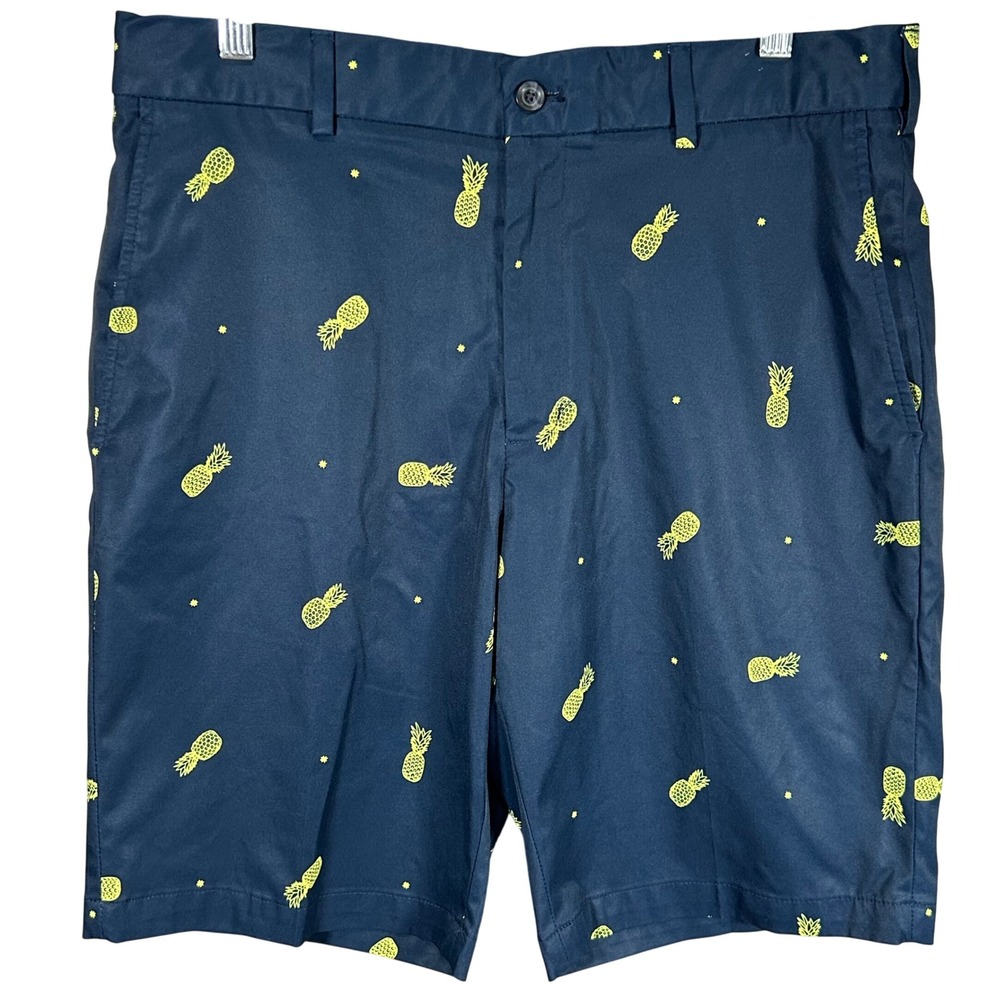 Walter Hagen Mens 34 Navy Blue Yellow Pineapple Print Golf Shorts 11 Majors